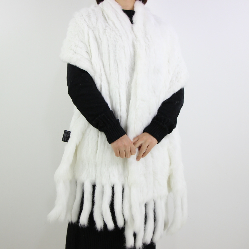 Harppihop * écharpes en fourrure de lapin véritable tricotée pour femmes, de luxe, avec glands, Pashmina, automne hiver