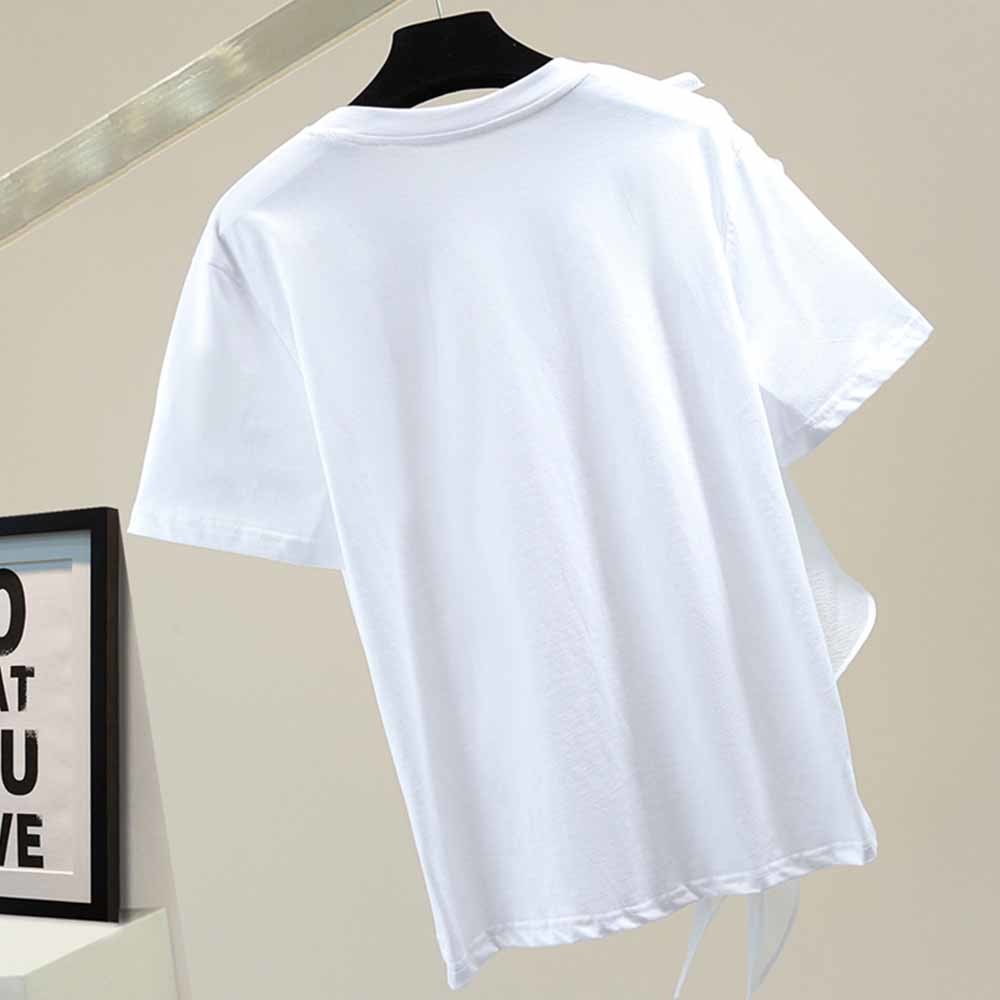 T-shirt manches courtes col rond femme, blanc, à volants, patchwork, décontracté, à la mode, nouvelle collection été 2022