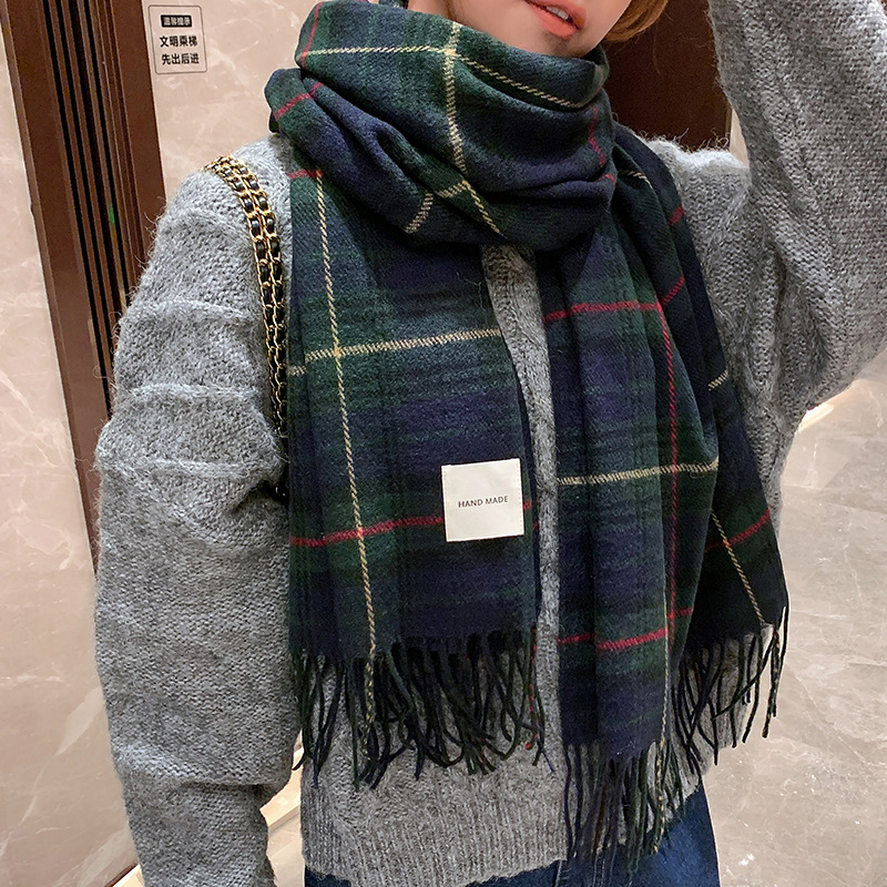 Écharpe d'hiver à carreaux pour femmes, écharpes de cou et de tête, écharpes décontractées à la mode, châles en cachemire pour dames, enveloppes, zones