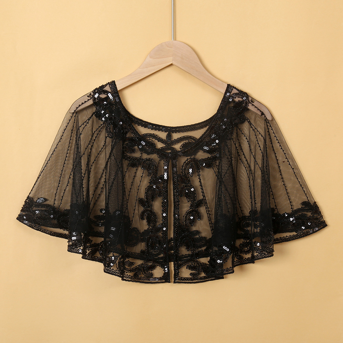 Châle à clapet en dentelle perlée et paillettes, élégant, embellissement léger et brillant pour robes de soirée