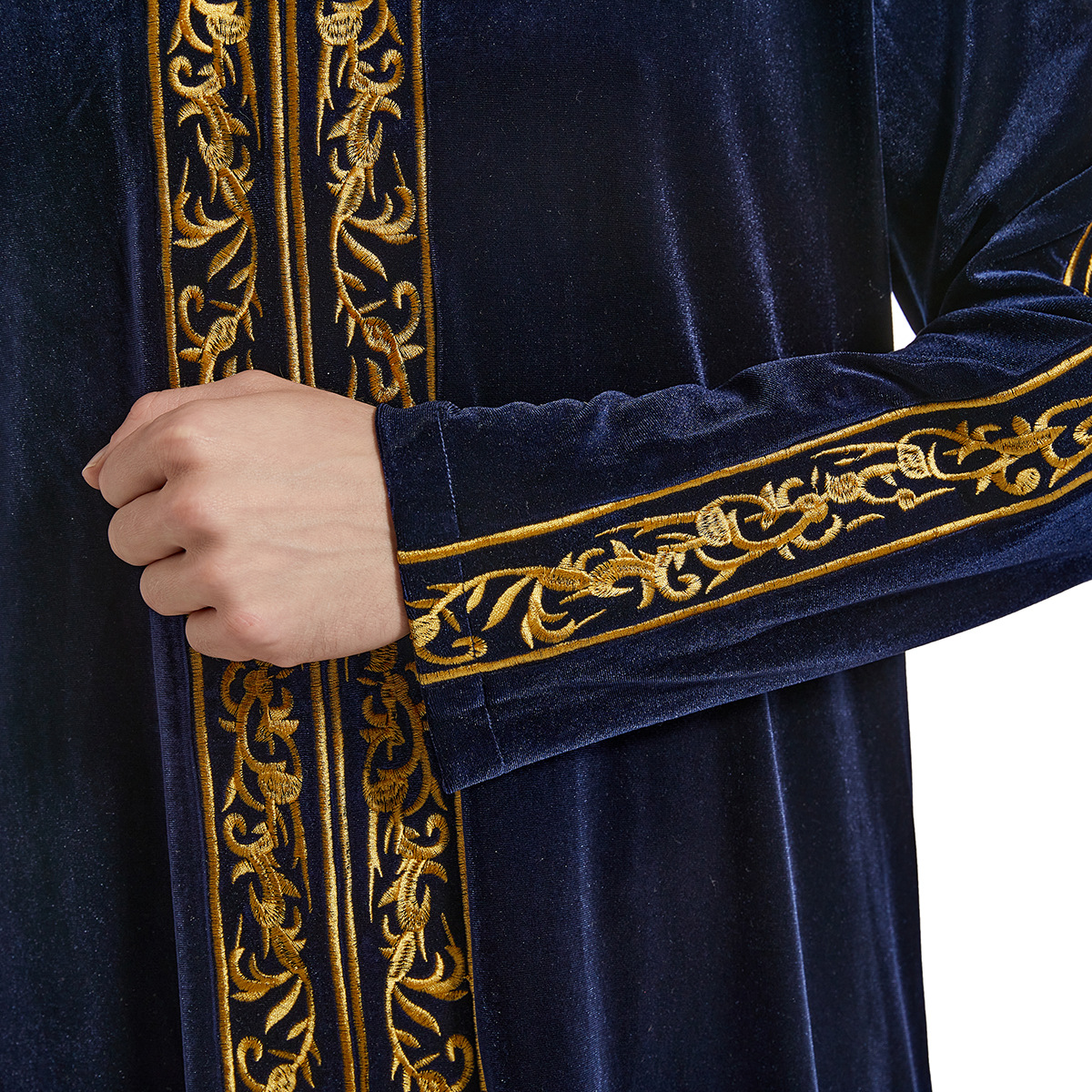 Robe musulmane du Moyen-Orient pour hommes, robe brodée en velours doré, robe de prière islamique arabe, costume national, haut à manches longues de luxe noble