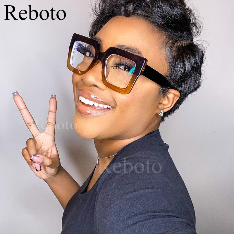 Lunettes Anti-lumière bleue colorées pour femmes, carrées surdimensionnées noires, monture optique, lentille transparente, lunettes féminines