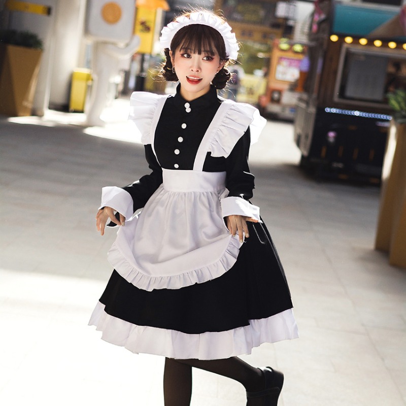 Robe de Costume de demoiselle d'honneur, longueur aux genoux, Lolita douce Halloween pour femmes, servante Ouji Kodona, tablier de femme de ménage mignon, tenue Vintage pour adultes