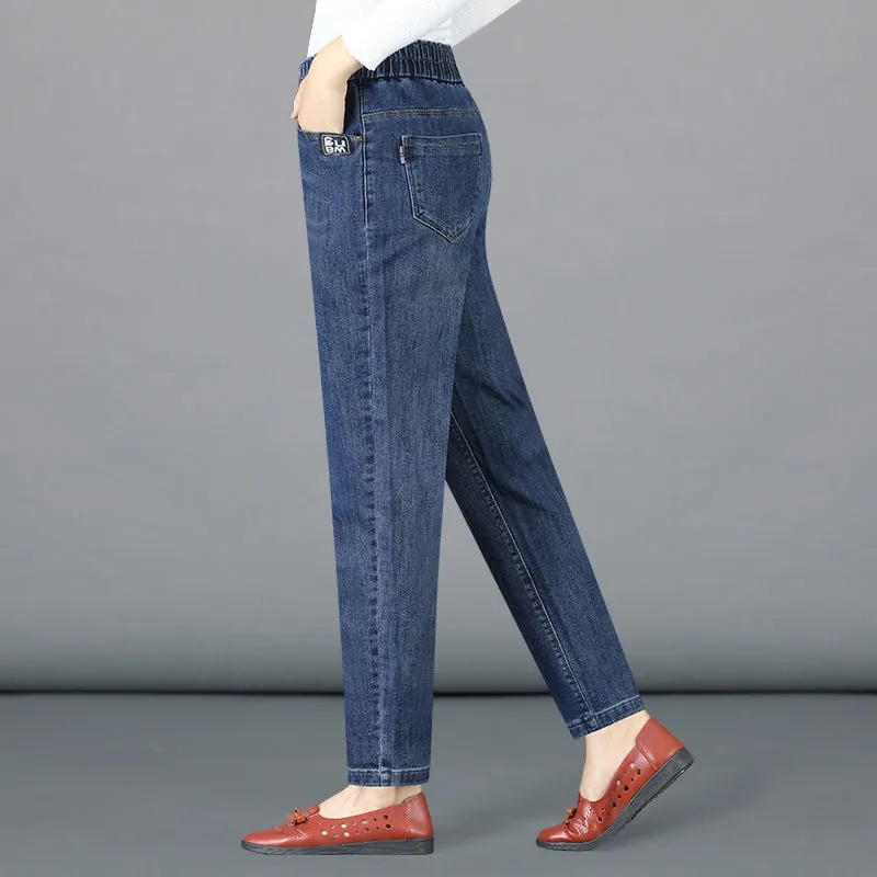 Jean Mom Tendance Femme 2026 Printemps Automne Nouveau Pantalon Harem Taille Haute Ample Amincissant Élastique Coupe Carotte
