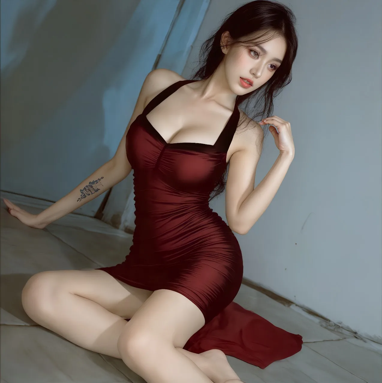 Robe plissée en maille moulante à col halter pour soirée, nouvelle collection européenne, vêtement féminin sans manches