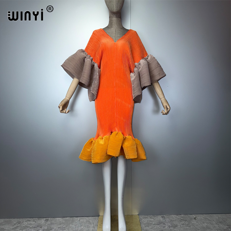 WINYI Robe plissée élastique ajustée style bohème, Kaftan Abaya de luxe pour femme musulmane, longue, pour les vacances et les soirées, style Dubaï