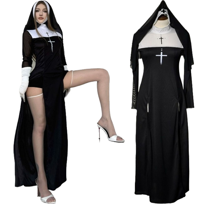 Costume de Cosplay de nonne religieuse Anime Sexy, uniforme pour femmes, Costumes d'église pour adultes, Robe de prière avec ensemble de coiffure