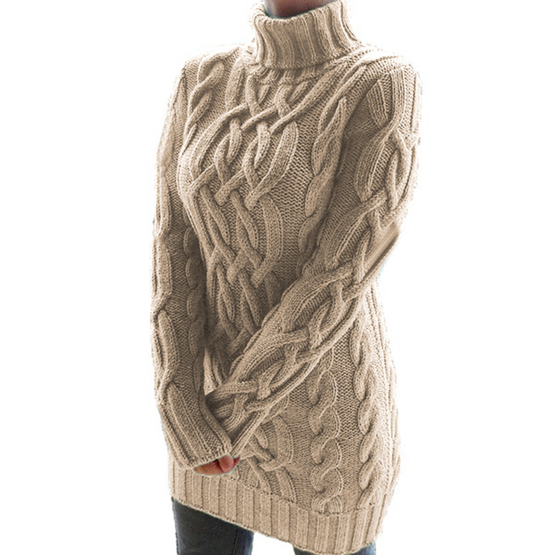 Automne hiver épaissir pull robes pour femmes col roulé à manches longues tricoté rétro chandails dames pulls pull