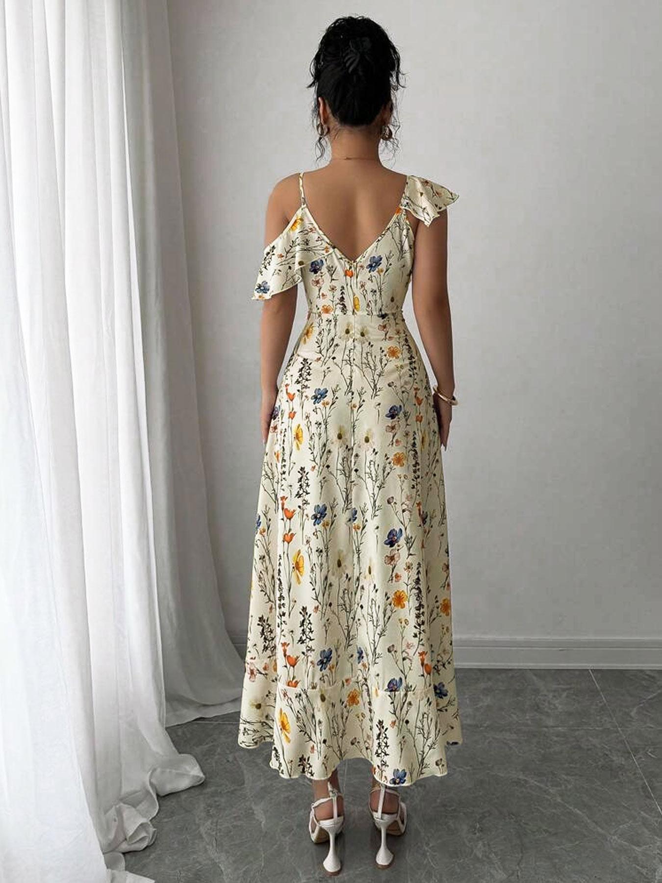 Robe à imprimé floral pour femmes, design irrégulier, style ajusté décontracté, parfaite pour les vacances et les rendez-vous, vêtements de mode pour femmes