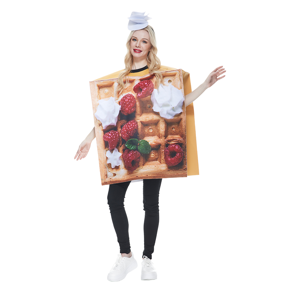 Costume amusant Eraspooky pour adulte, gaufres à la crème, pour Halloween, fête à thème alimentaire, gâteau sucré, tenue de cosplay avec chapeau, déguisement de carnaval
