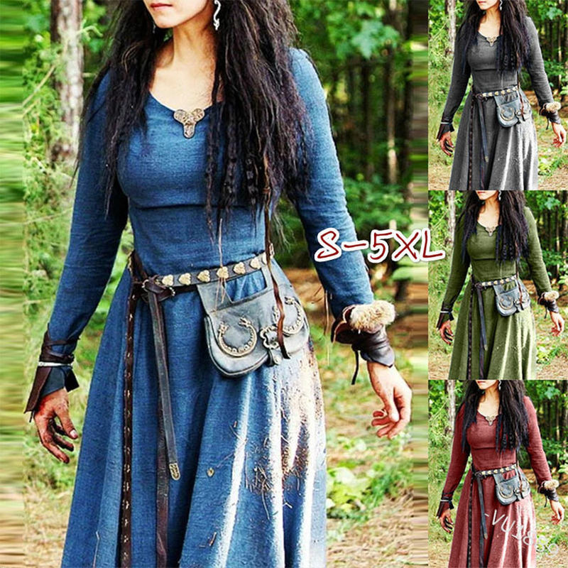 Robe médiévale femmes à manches longues Maxi Robe Vintage fée elfique Robe Renaissance celtique Viking gothique vêtements fantaisie Robe de bal