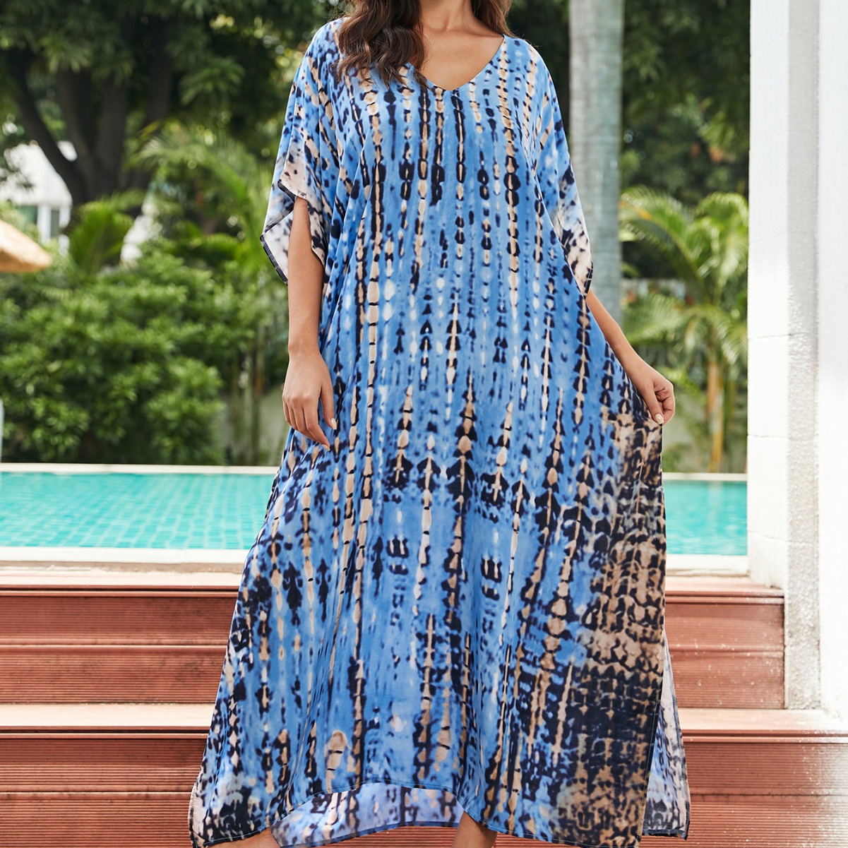 Robe de plage à manches mi-longues pour femme, caftan, grande taille, tenue de bain
