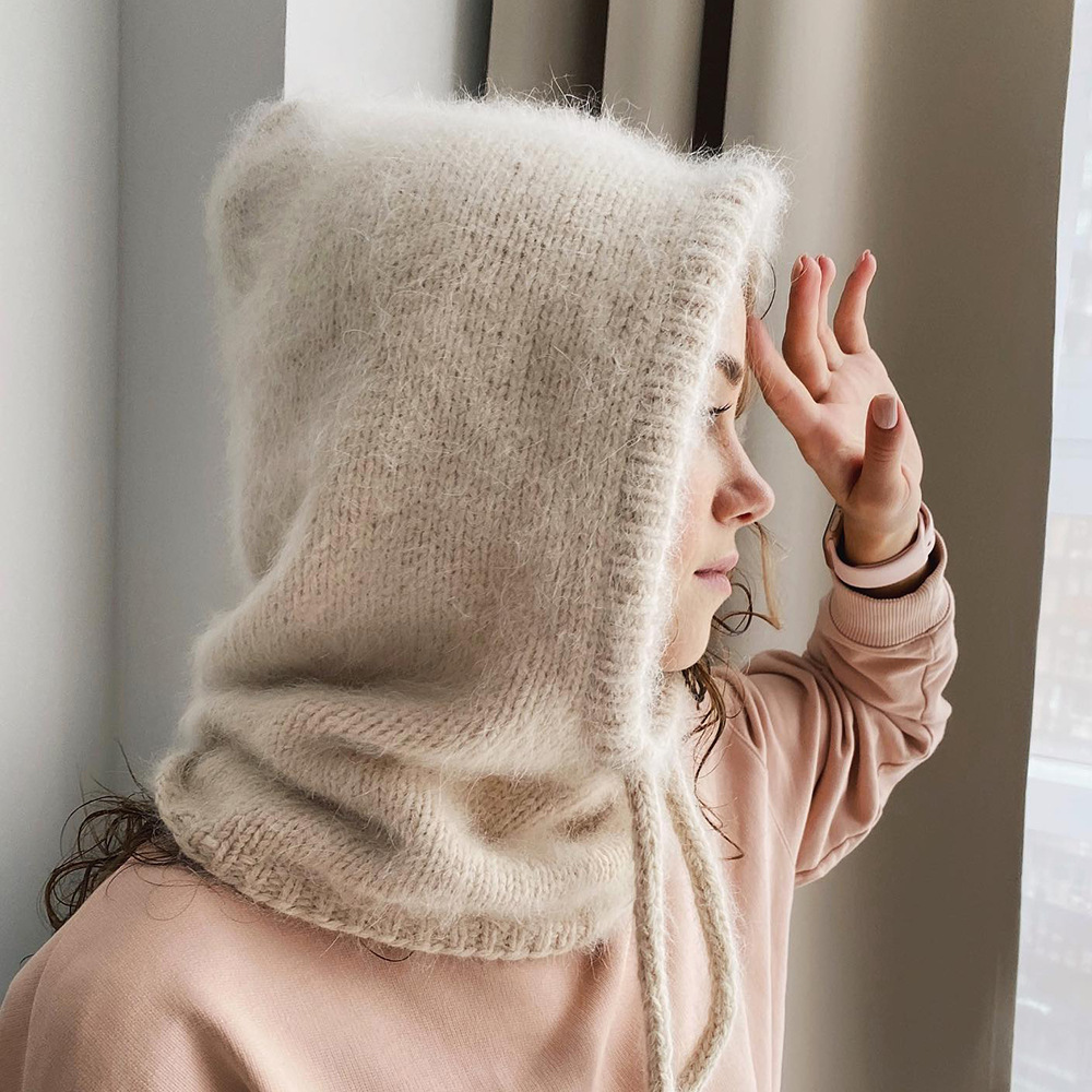 Bonnet à capuche tricoté pour femmes et filles, chapeaux d'hiver, écharpe chaude, cagoule pour jeunes, bonnet tête de mort, oreillette