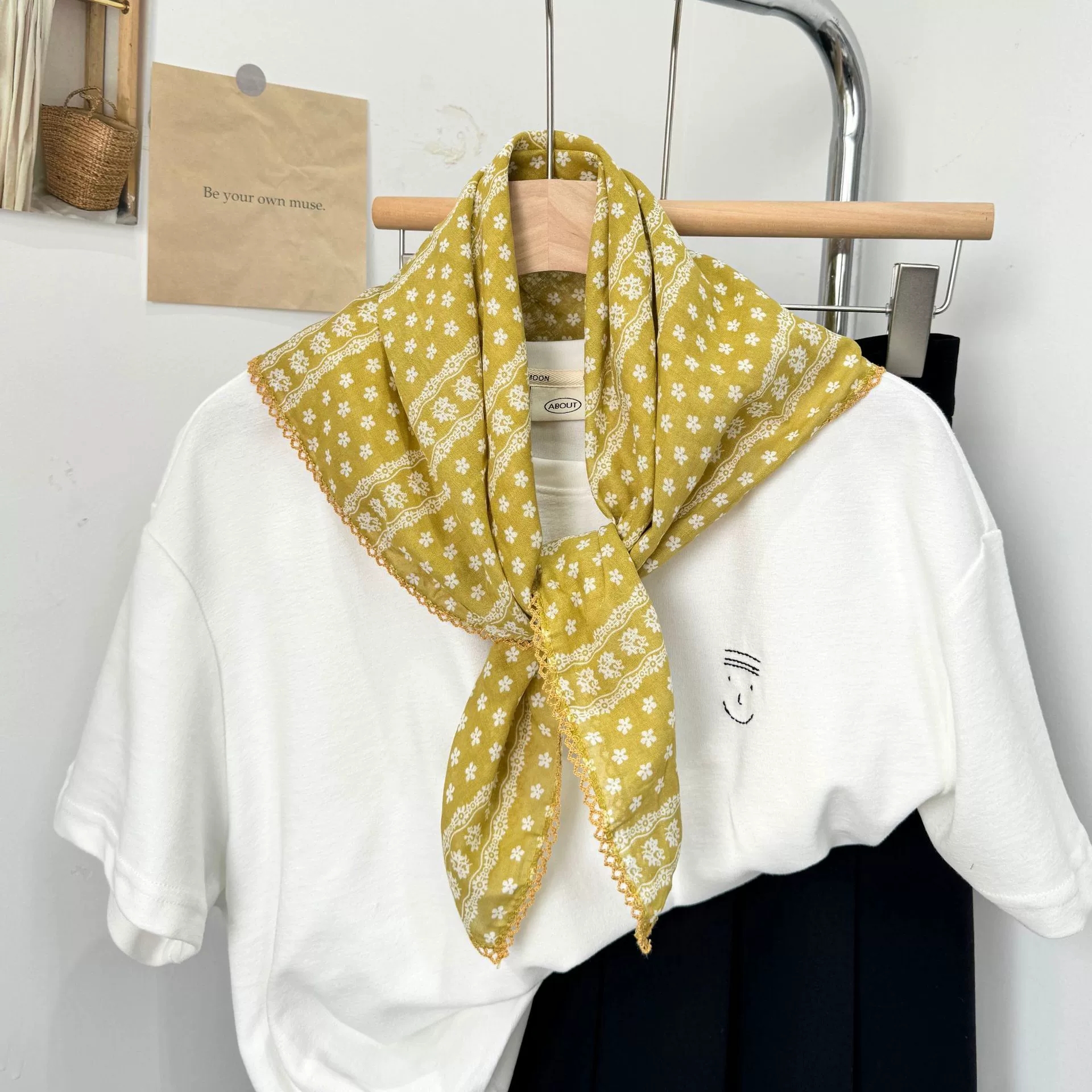 Foulard carré Vintage à fleurs, petit châle, foulard de Protection du cou de Style coréen