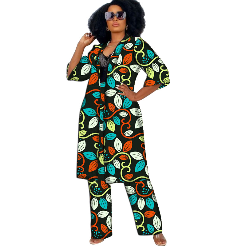 Ensemble Cardigan et manteau pour femmes, vêtements africains, coupe-vent étendu, hauts à manches mi-longues avec pantalon droit, tenues Ankara