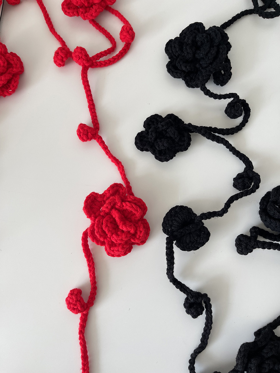 Tissé à la main Crochet fleur Rose écharpe collier pour femmes printemps été pull chaîne cou fleur foulards femme cou écharpe châles
