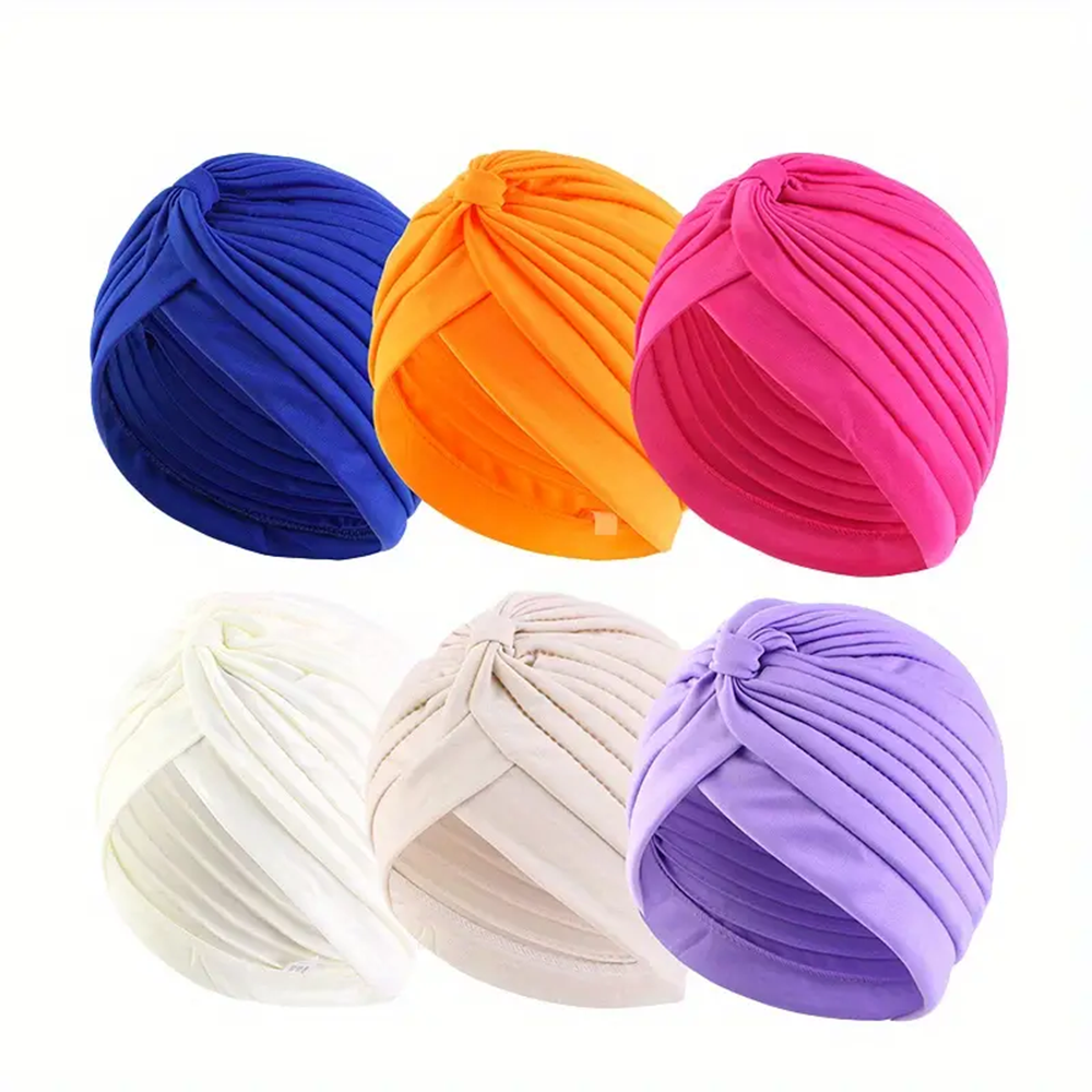 6 bonnets turban plissés doux et confortables pour femmes - Élastiques, confortables, non parfumés, pour chimiothérapie, couleurs unies, lot assorti