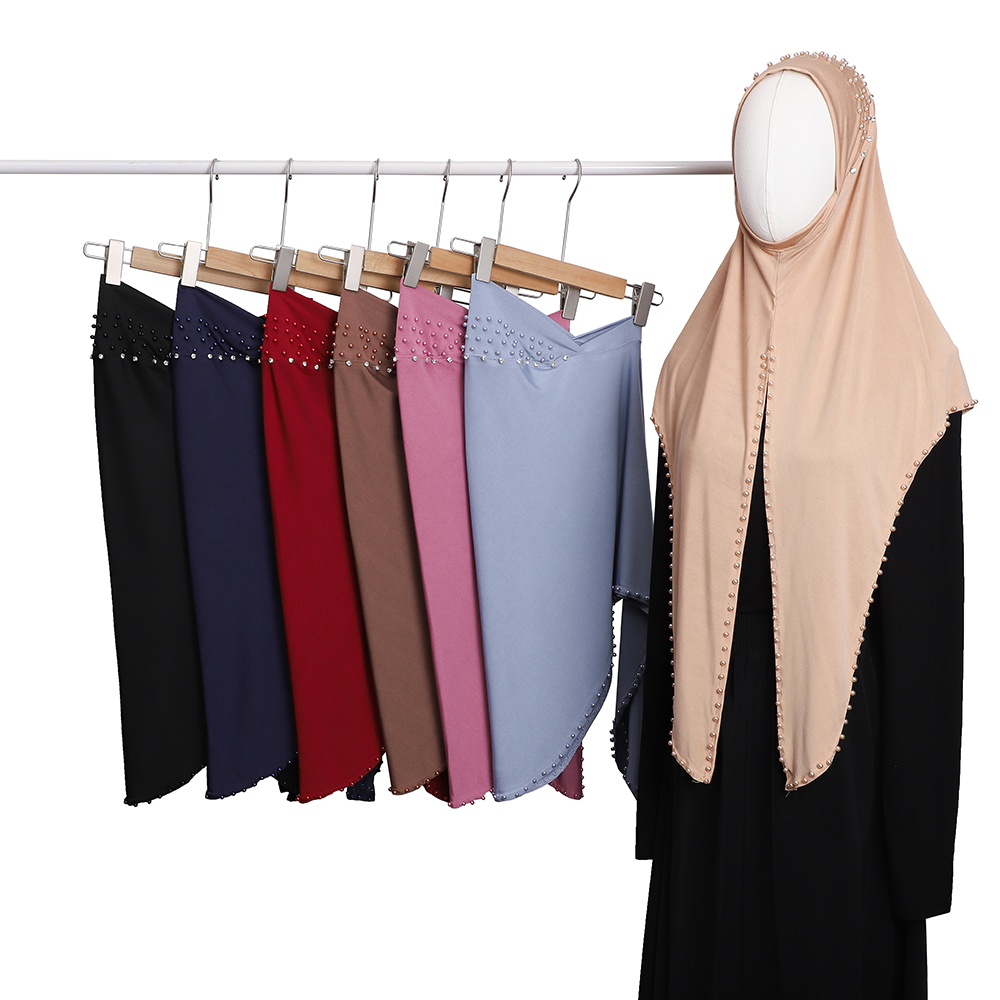 Hijab instantané une pièce pour femmes musulmanes, orné de strass et de perles, Khimar Jilbab, couvre-chef islamique pour la prière, facile à porter, hijabs modestes.