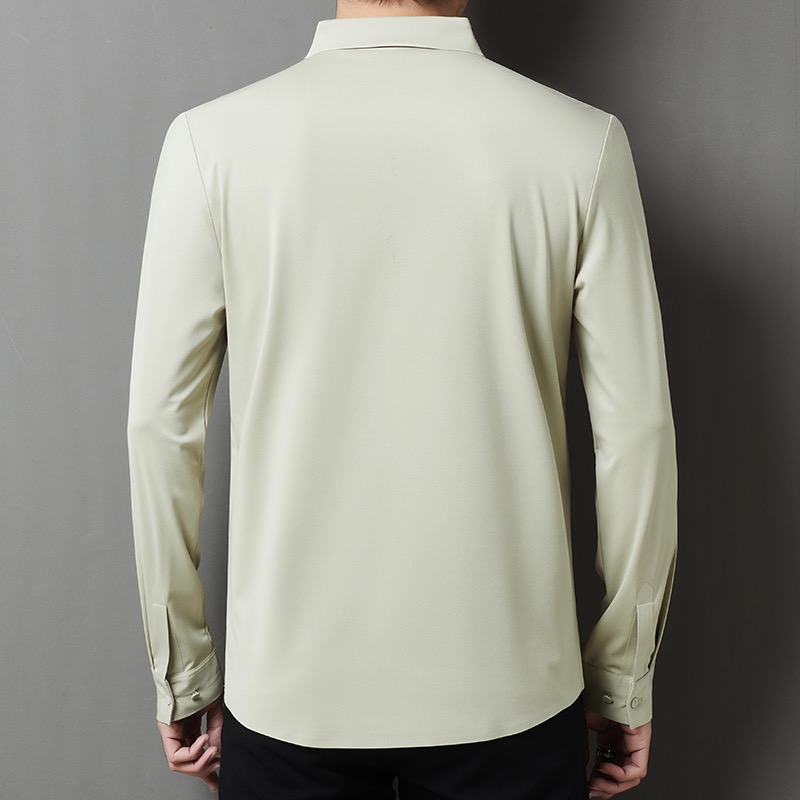 Chemise d'affaires homme 2026 nouvelle collection en mélange de soie, chemise formelle ajustée à col montant en soie, chemise habillée de luxe unie pour homme