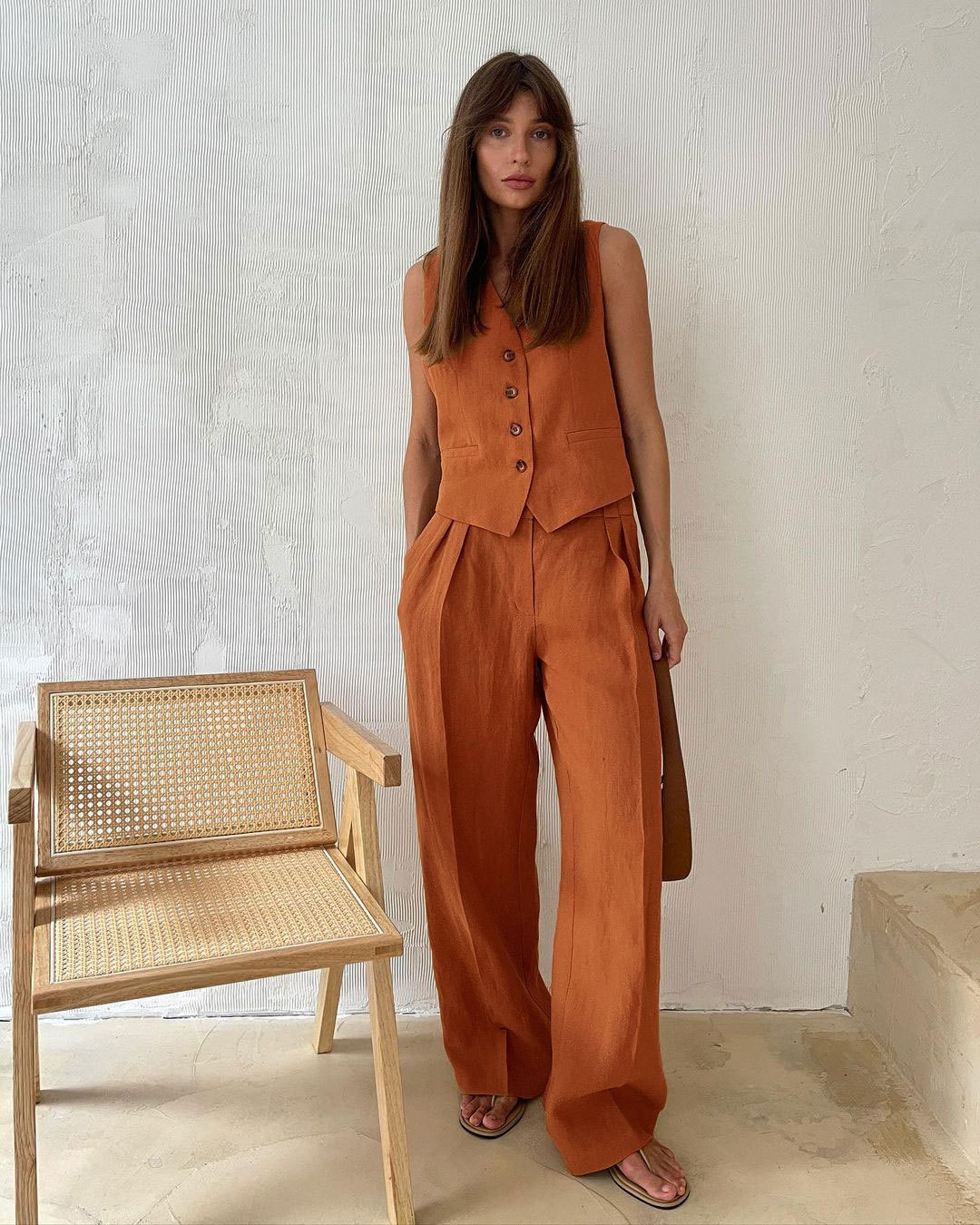 Été femmes gilet haut pantalons décontractés deux pièces costume 2025 nouvelle mode féminine gilet sans manches taille basse pantalon costume coton lin ensemble