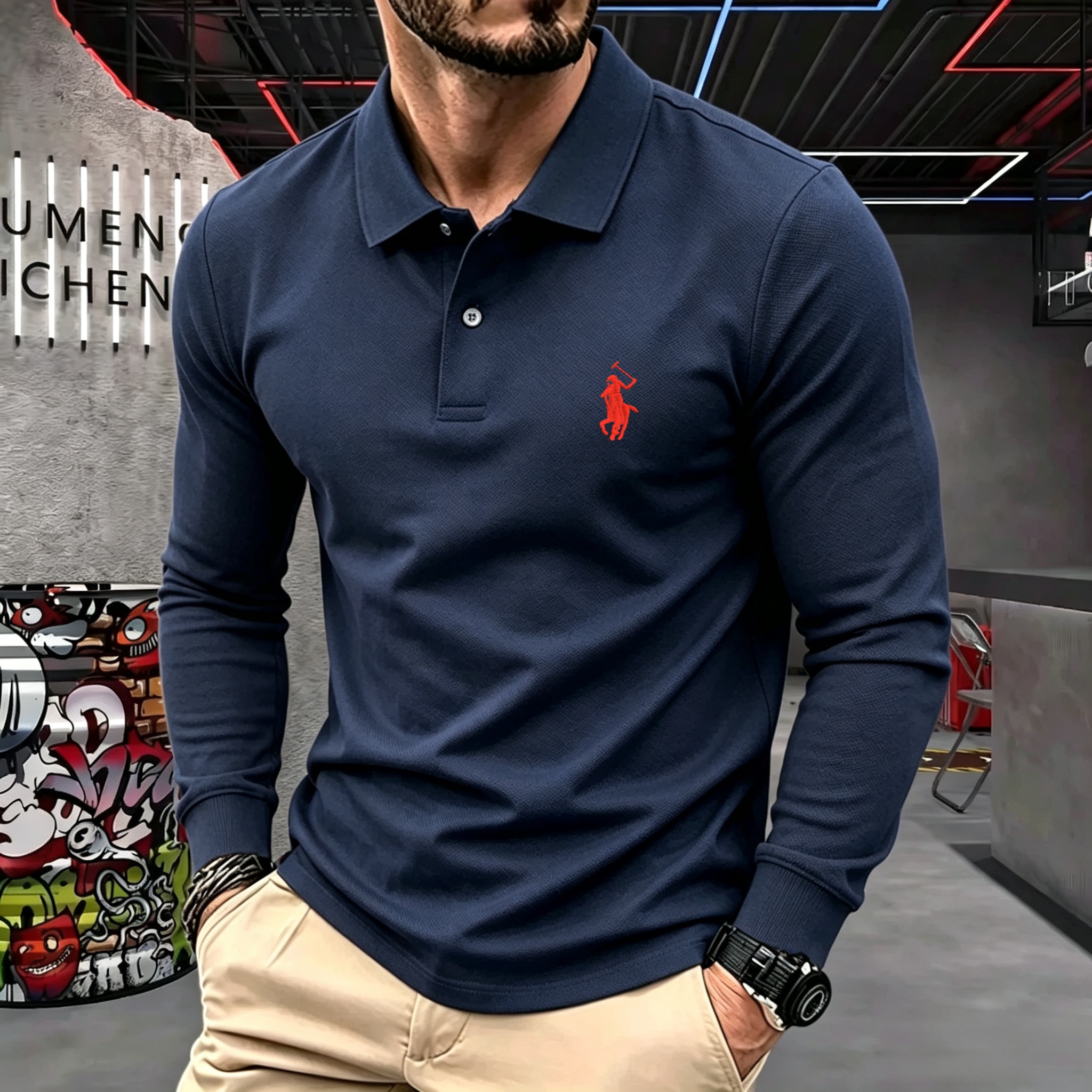 Polo à manches longues pour homme en 100% coton pur, marque haut de gamme, mode automne-hiver, broderie de luxe, haut de golf, t-shirt décontracté.
