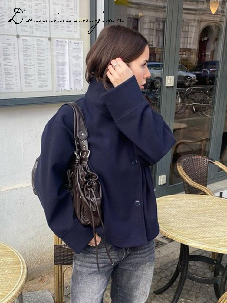 Manteau court en laine pour femme, décontracté, ample, revers, simple boutonnage, manches longues, veste épaisse, automne hiver, dame élégante, Streetwear, 2025