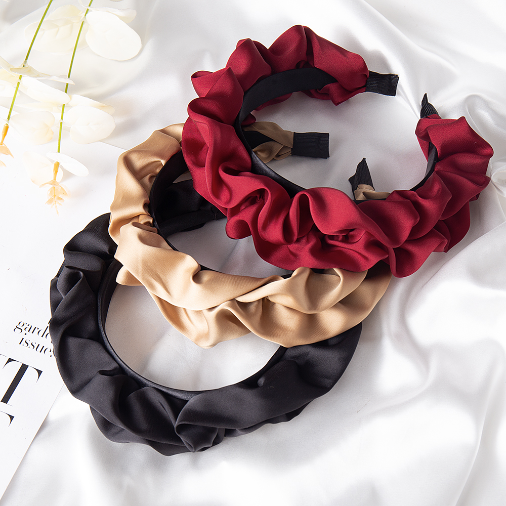 Bandeau large plissé en forme de fleur pour femmes et filles, couleur unie, accessoires pour cheveux