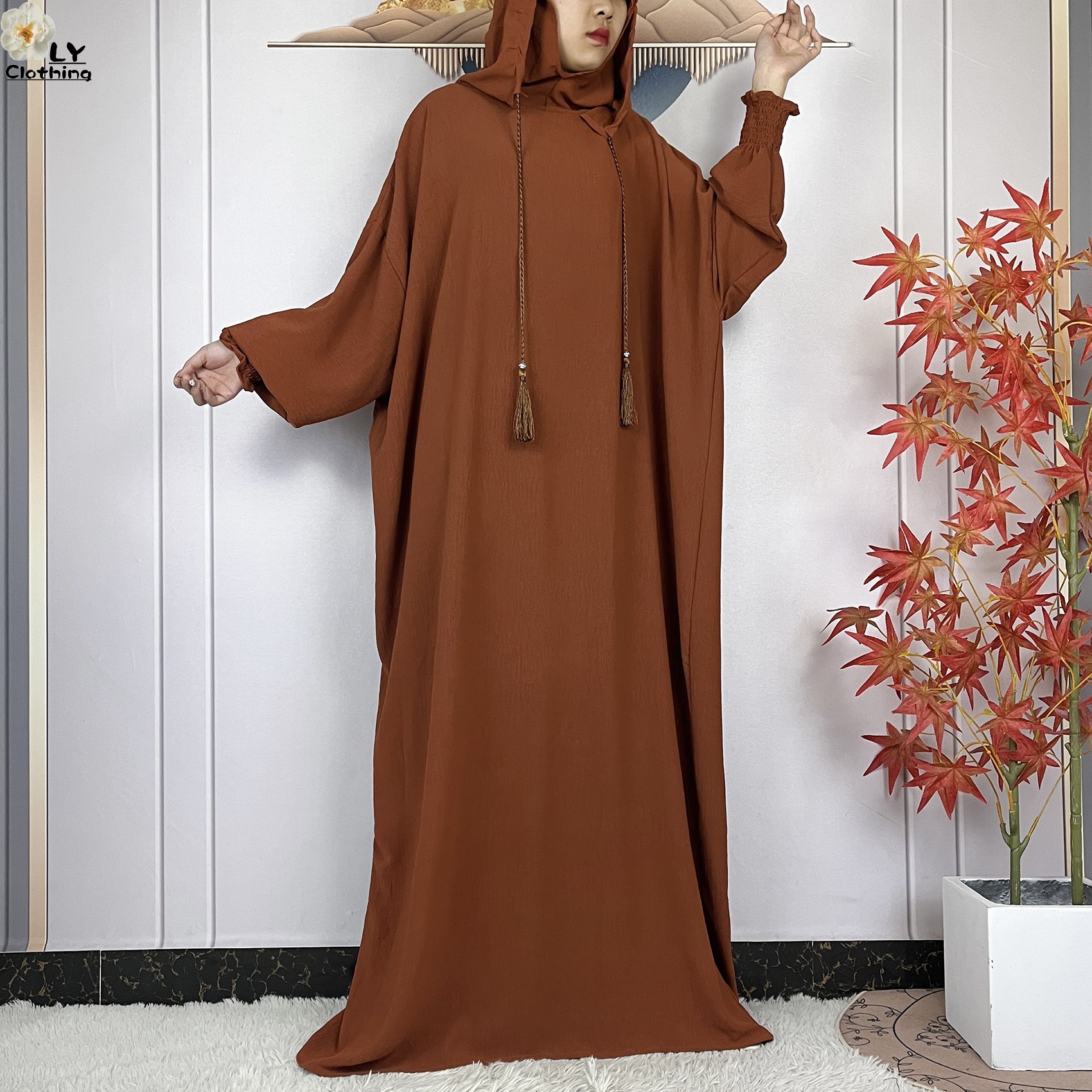 Nouveau Style Ramadan musulman deux chapeaux à manches longues Abaya Femme Islam vêtements de prière dubaï turquie Caftan Robe ample femmes Robe caftan