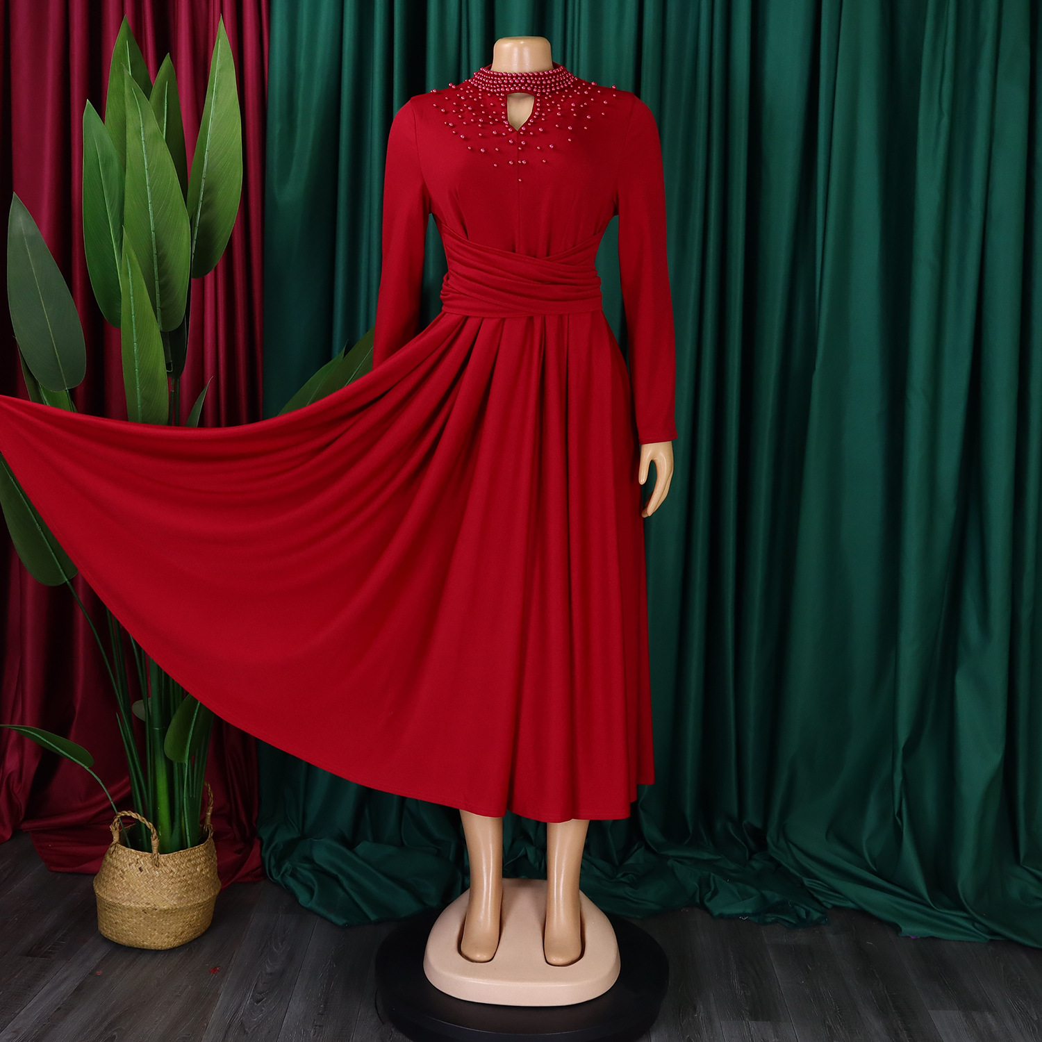 Robes de soirée femmes à manches longues col roulé brodé évasés robe robes pull ample légèrement extensible hiver décontracté moulante