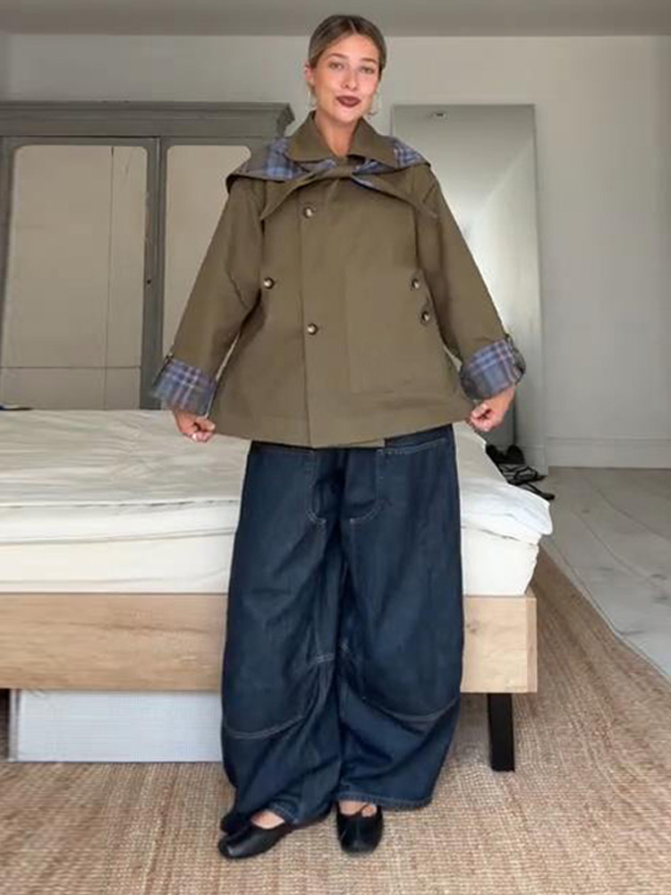 Mode Double face femmes manteaux ample à manches longues col rabattu à manches longues poche femme veste 2025 automne dame vêtements d'extérieur