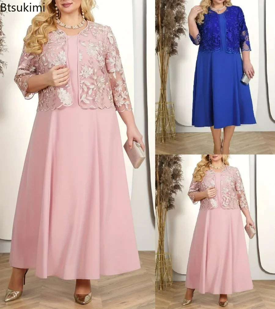 Ensemble deux pièces pour femmes, tenue mère de la mariée, robes de mariage, de fête, en mousseline de soie et dentelle, mi-longue, 2026