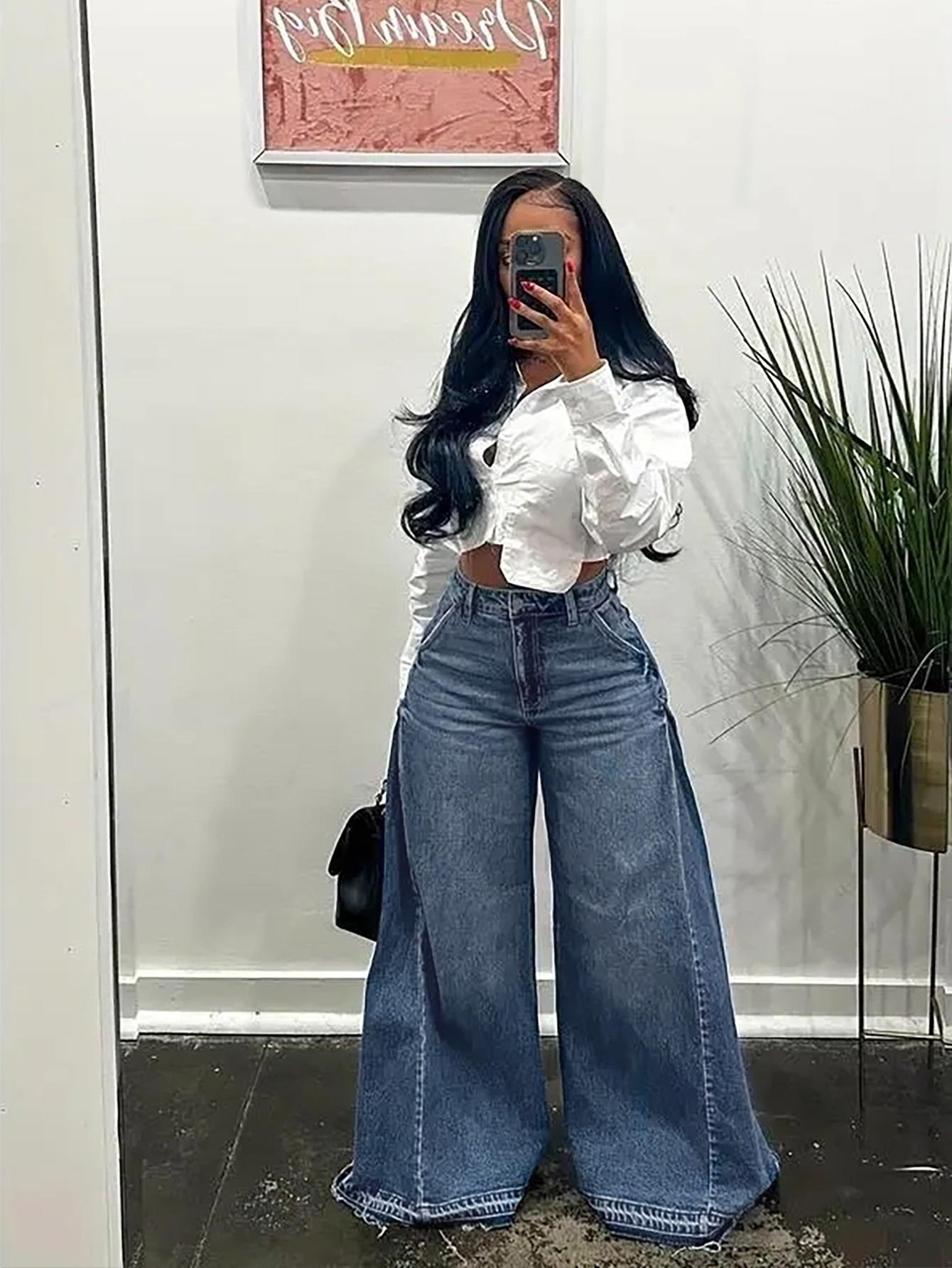 Jeans vintage à jambes larges pour femmes, design Y2K, pantalon évasé, ample, polyvalent, longueur au sol
