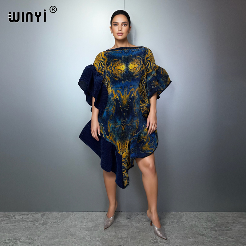 Robe Kaftan Maxi WINYI Style Dubaï Plissée Abaya Manches Bouffantes Élastiques Cache-maillot de Plage Robe de Soirée de Luxe pour Vacances et Fêtes