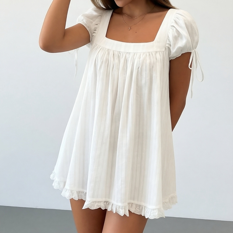 Robe de maternité bohème à manches bouffantes pour femme, col carré, coupe trapèze, mini-robe à volants, style féerique vintage, coupe ample et fluide
