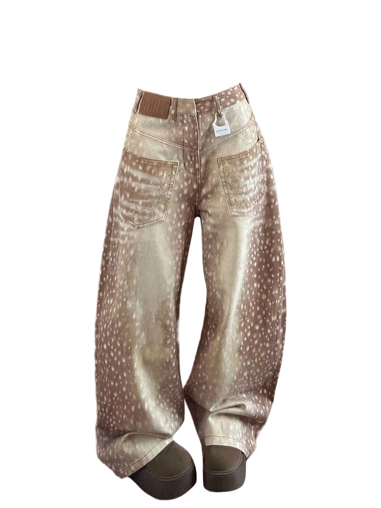 Jean Baggy imprimé léopard rétro américain pour femmes, pantalon en Denim coupe large, Cowboy Y2K, petit ami japonais Grunge High Street, nouveau