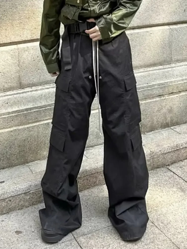 Pantalon noir cargo multi-poches pour homme, pantalon décontracté, jambe large, style américain, nouveau, printemps, été, 2025