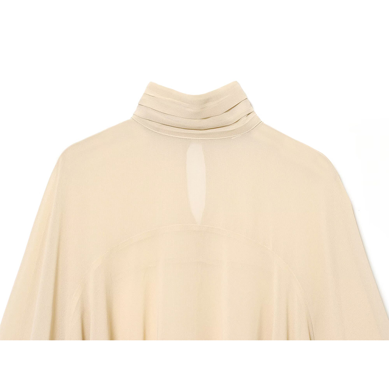 YENKYE nouvelle mode col haut Cape haut pour femmes élégantes ourlet asymétrique chemisier en mousseline de soie ample
