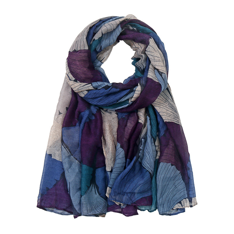 2026 printemps mode Ginkgo Biloba Flroal Viscose écharpe dame imprimer Voile châles et enveloppes Pashmina Foulards musulman Hijab 180*80Cm