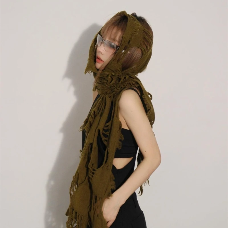 Écharpe en laine Vintage unisexe, cache-cou irrégé en détresse, vêtements d'extérieur à la mode pour femmes et hommes, hiver