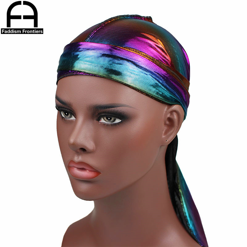 Turban Durag coloré et brillant pour hommes, Turban soyeux, couvre-chef, accessoires pour cheveux, casquette ondulée, chapeau