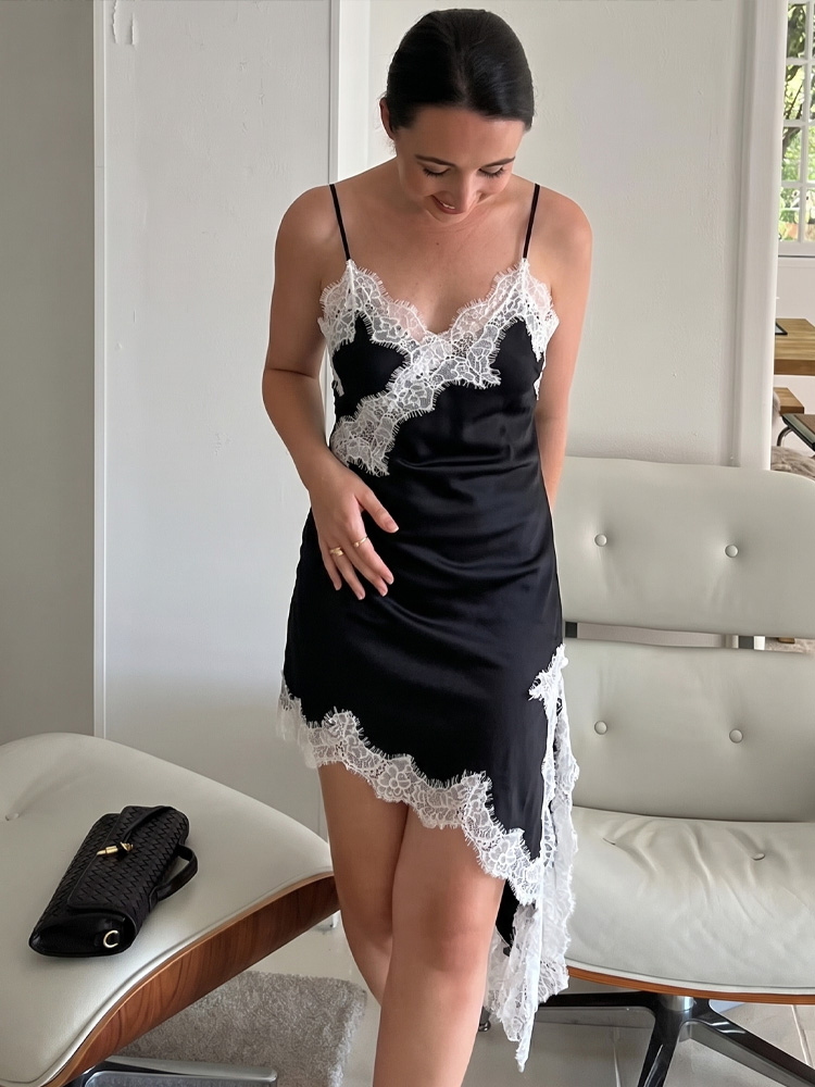 Robe élégante asymétrique pour femme HH, sans manches, dos nu, col en V, robe de mode féminine, robe de plage mini sexy avec empiècements en dentelle