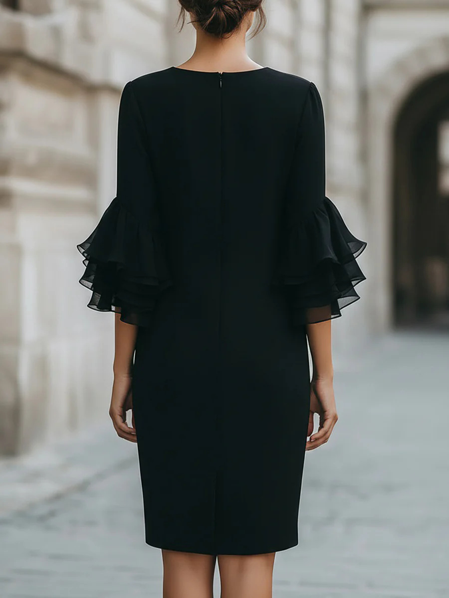 Robe de soirée décontractée et élégante, mode printemps-été, couleur unie, style simple pour le quotidien, col rond, manches mi-longues, longueur mi-longue