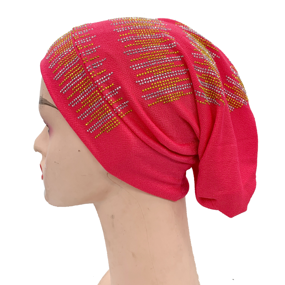 Bonnet Turban Entièrement Orné de Diamants pour Femmes, Hijab Musulman Élastique, Chapeau Bandeau pour Dames, Foulards Africains, Bonnets Indiens