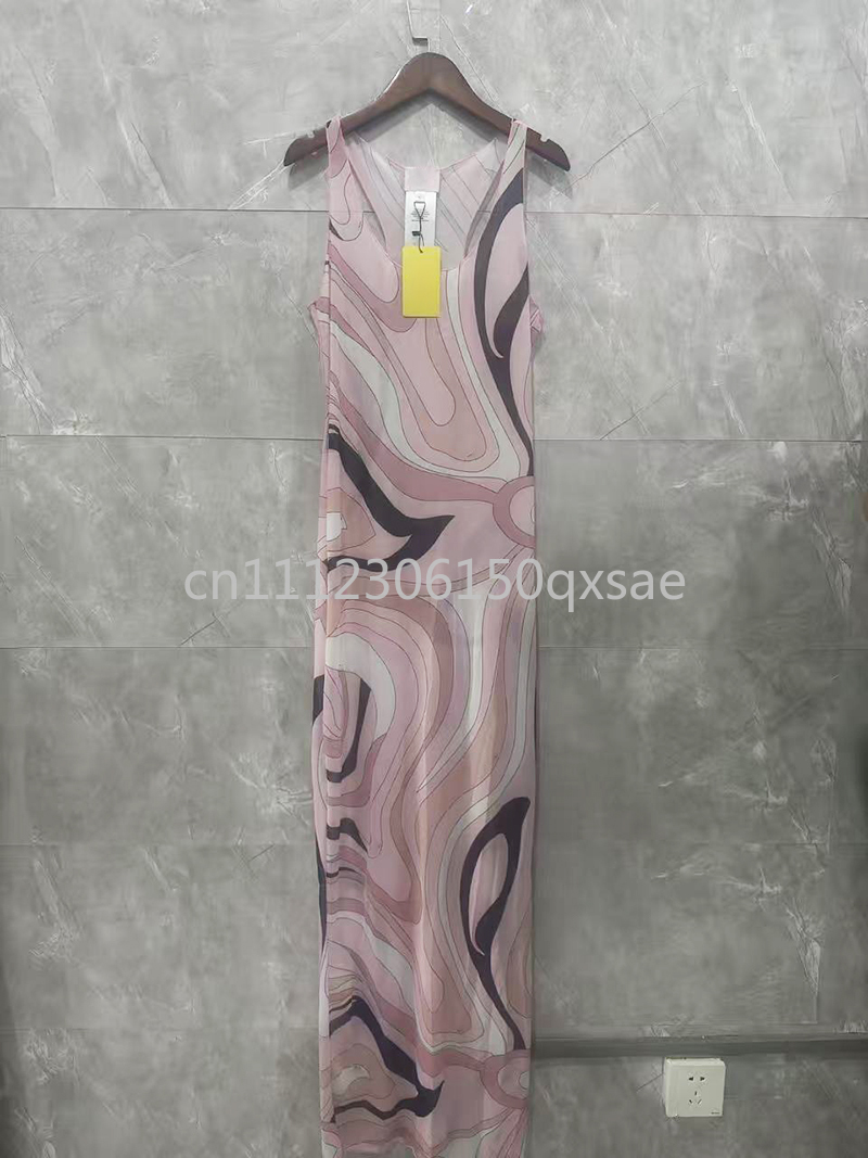 Robes débardeurs roses en maille pour femmes de la marque Classic Brand avec logo signature en lettres, design de luxe, jupes pour femmes, vêtements de plage, maillots de bain