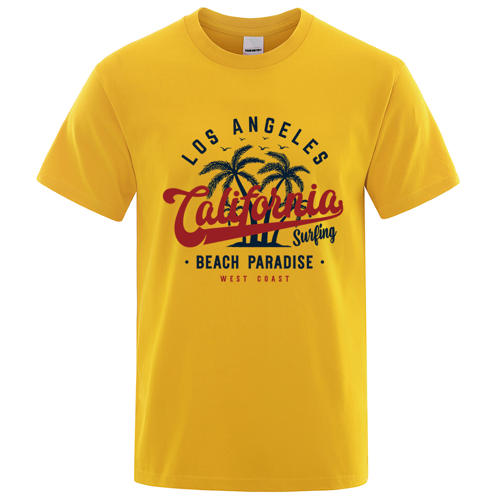 T-Shirt à Col Ras du Cou en Coton pour Homme, Vêtement Surdimensionné, Respirant, à la Mode, Los Angeles, California Beach Paradise