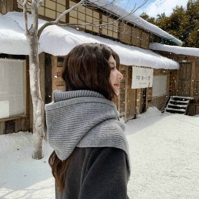 Écharpe à capuche en tricot pour femmes, chapeau intégré, cache-cou, cagoule à cordon de serrage, écharpe-cagoule coupe-vent pour la protection du cou par temps froid.