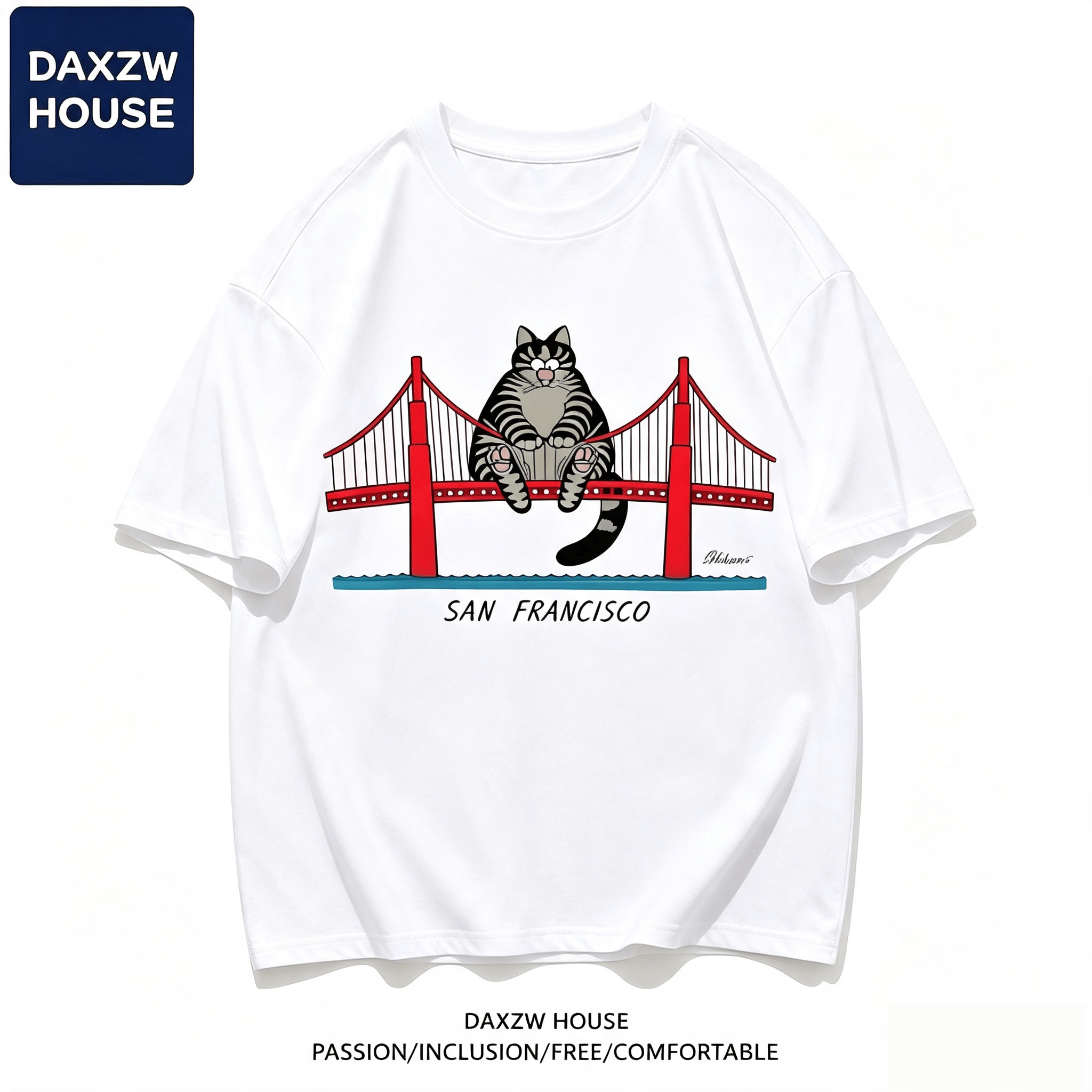 B-Kliban Cat San Francisco T-Shirt pour hommes et femmes, T-Shirt décontracté en coton à manches courtes et col rond, vêtements de créateur pour hommes, Streetwear