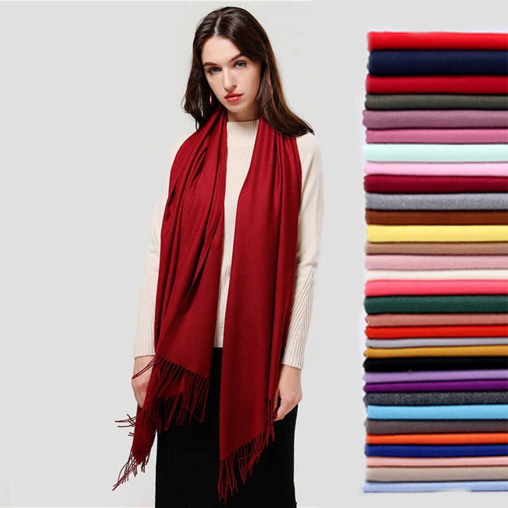 Femmes solide écharpe cachemire sentiment Pashmina châles gland Hijab bandeau Femme mince printemps hiver foulards Foulard Bufanda