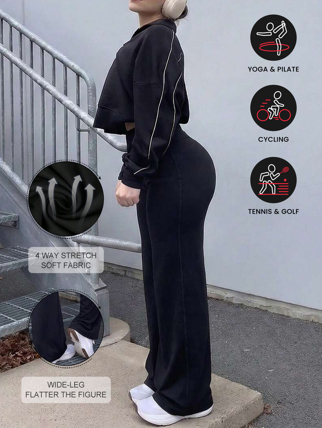 Pantalon décontracté pour femme, coupe droite et large, en polyester doux pour la peau, idéal pour les trajets quotidiens, les voyages, le fitness, la course à pied et les activités de plein air