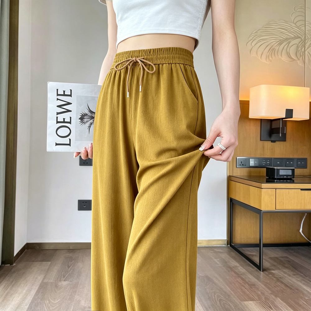 Pantalon décontracté à jambes larges taille haute coupe ample fin pour l'été pour femme coupe droite style Mom Pants longueur 7/8